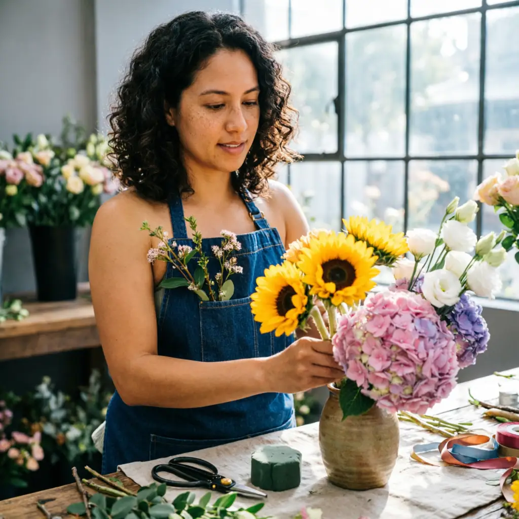 Personaje latino en floricultura